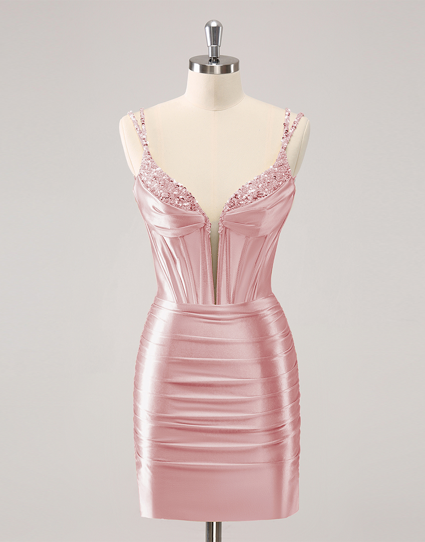 Glitter Golden Tight Beaed Satin Corset Homecoming Dress 