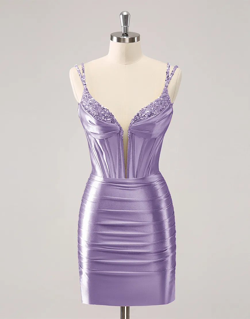 Sparkly Fuchsia Tight Beaded Satin Corset Homecoming Dress