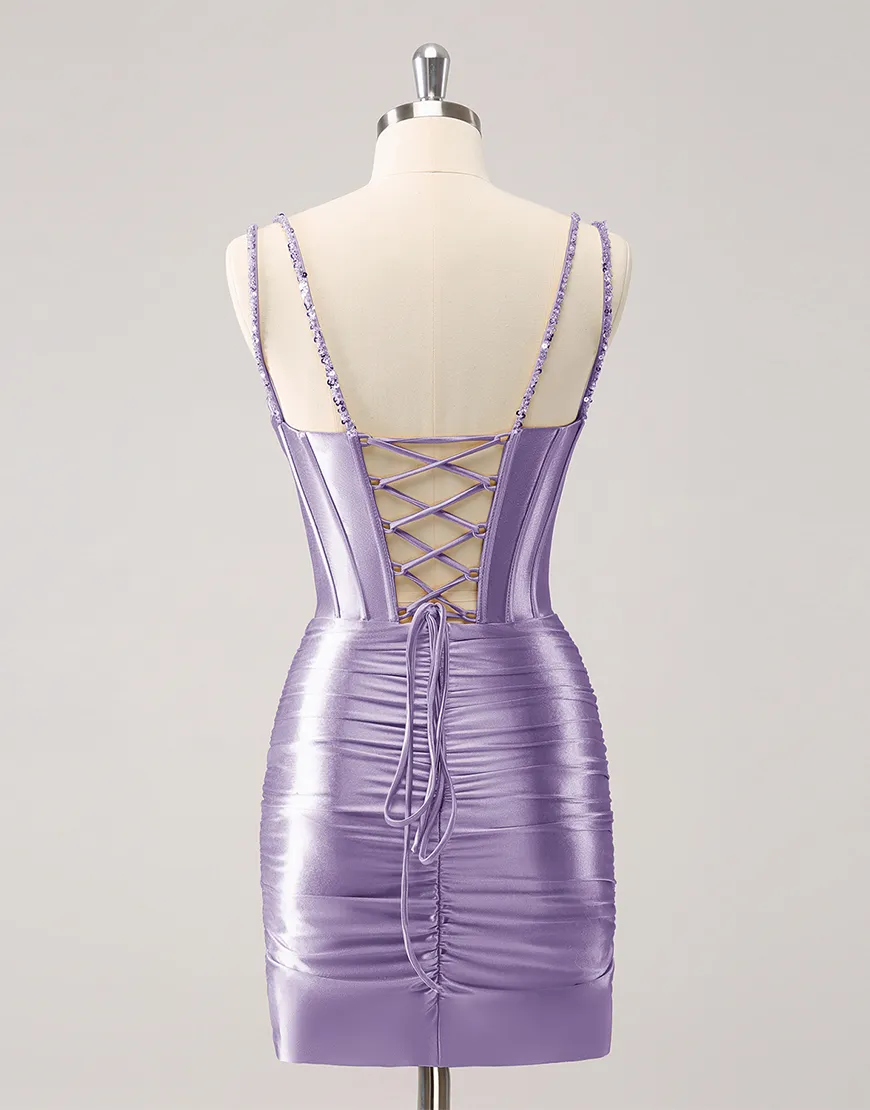 Sparkly Fuchsia Tight Beaded Satin Corset Homecoming Dress