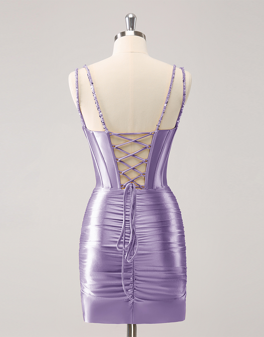 Glitter Golden Tight Beaed Satin Corset Homecoming Dress 