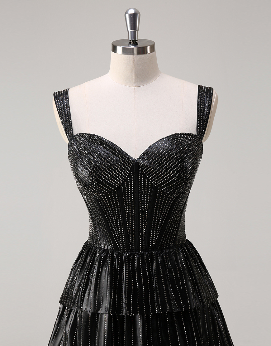 Sparkly Black Silver A-Line Off the Shoulder Corset Beaded Tiered Long Prom Dress with Slit