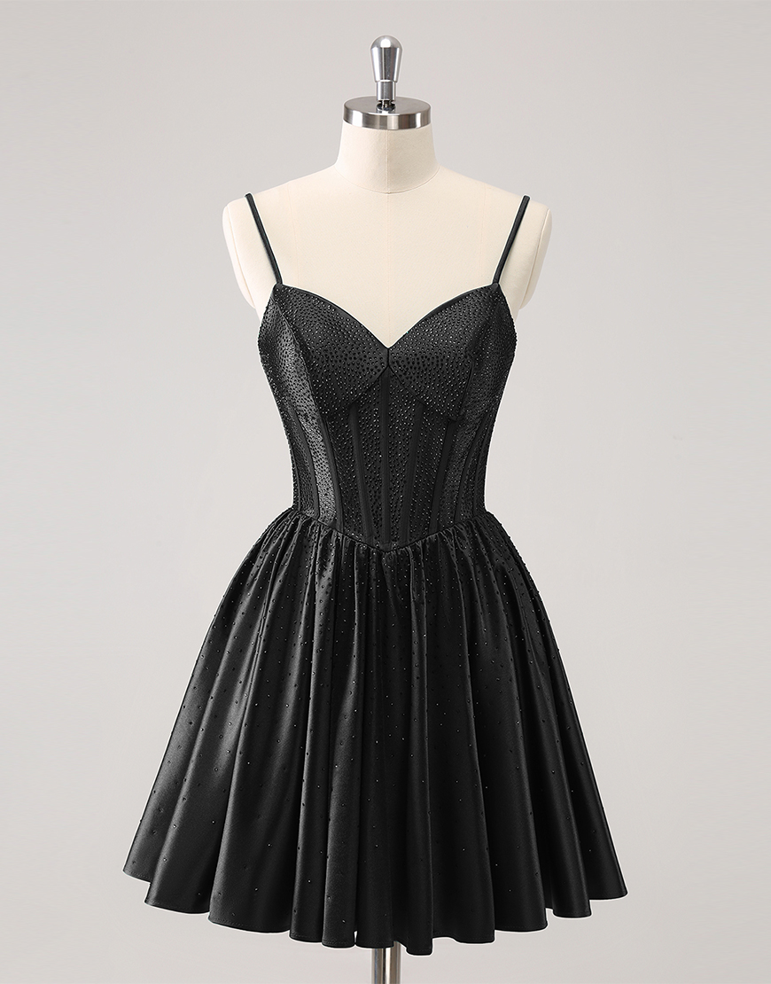 Glitter Dark Green A-Line Beaded Satin Homecoming Dress