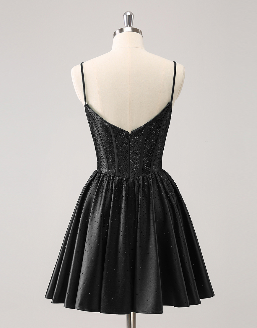 Glitter Dark Green A-Line Beaded Satin Homecoming Dress