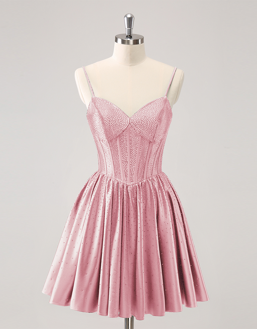 Glitter Dark Green A-Line Beaded Satin Homecoming Dress