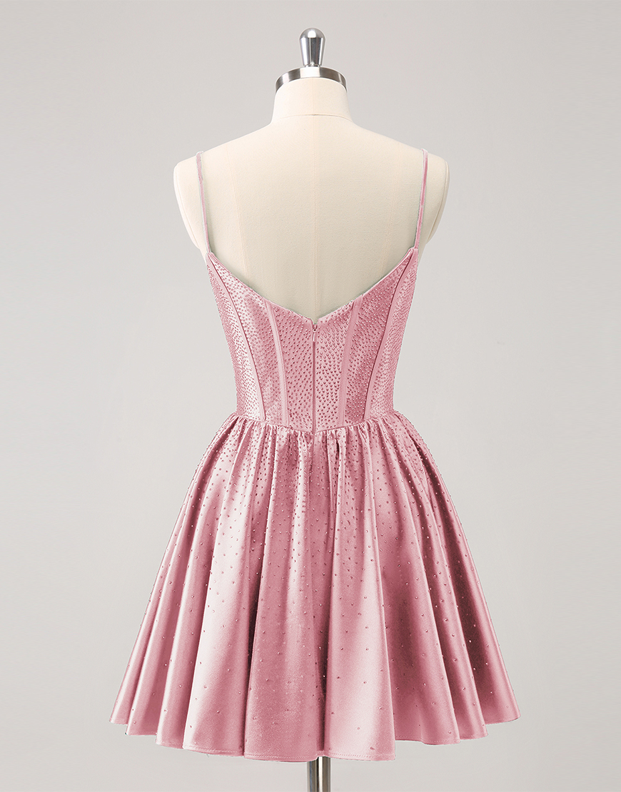 Glitter Dark Green A-Line Beaded Satin Homecoming Dress