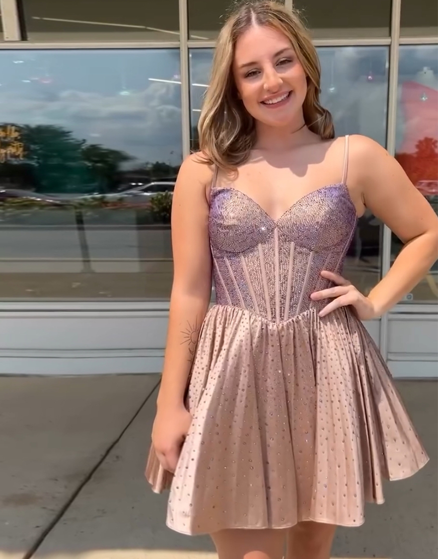 Glitter Dark Green A-Line Beaded Satin Homecoming Dress