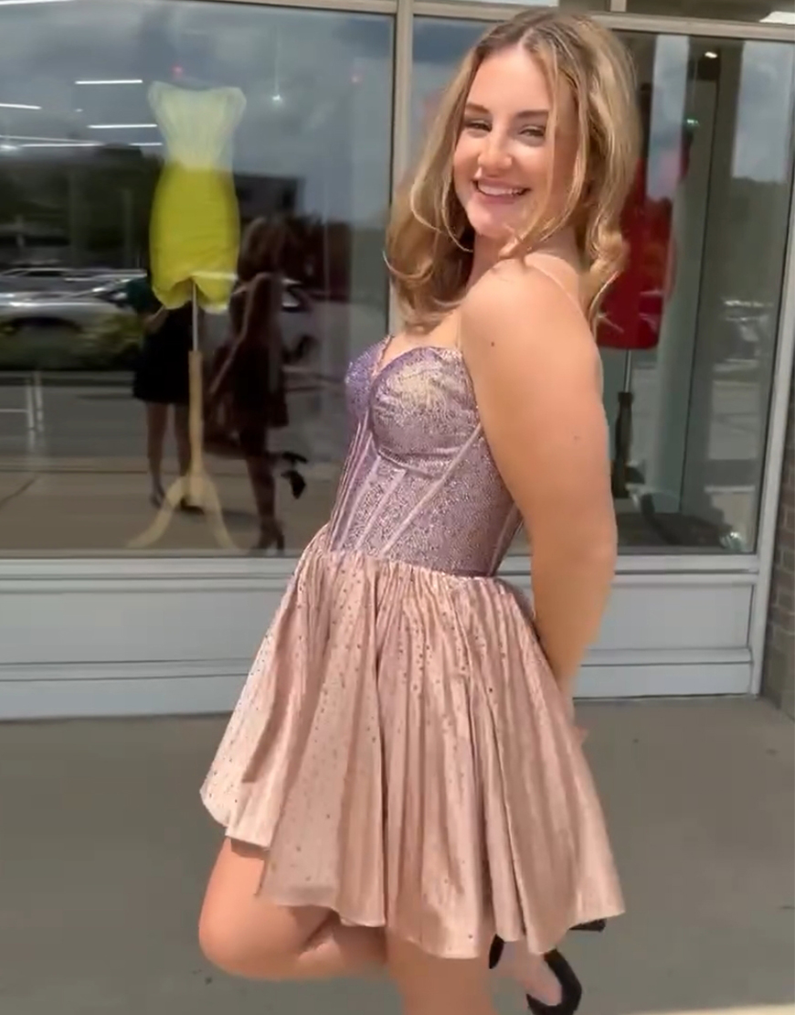 Glitter Dark Green A-Line Beaded Satin Homecoming Dress