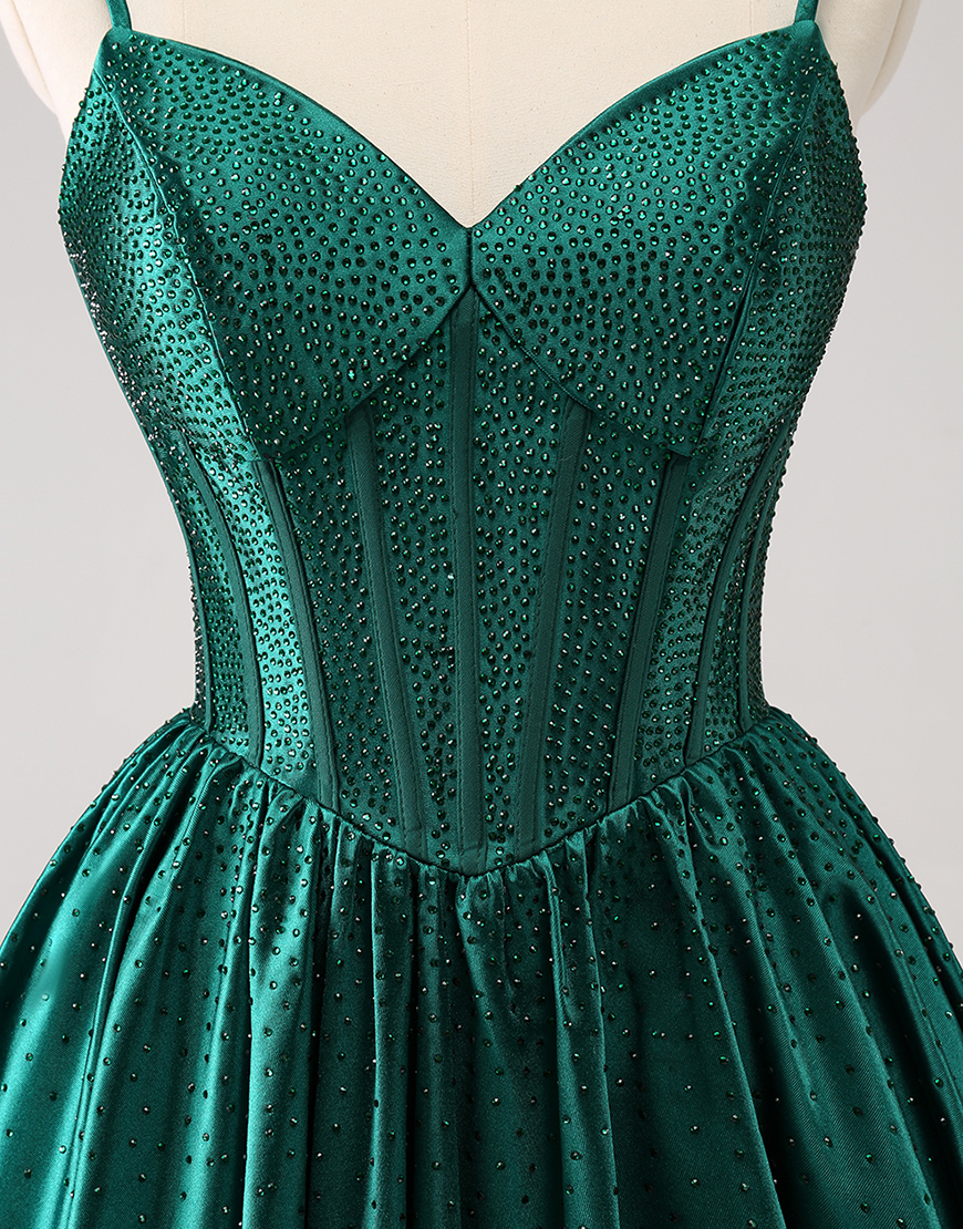 Glitter Dark Green A-Line Beaded Satin Homecoming Dress
