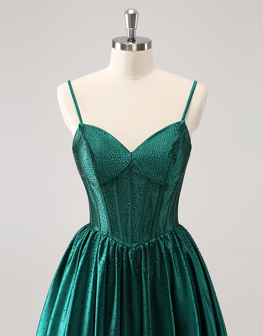 Glitter Dark Green A-Line Beaded Satin Homecoming Dress