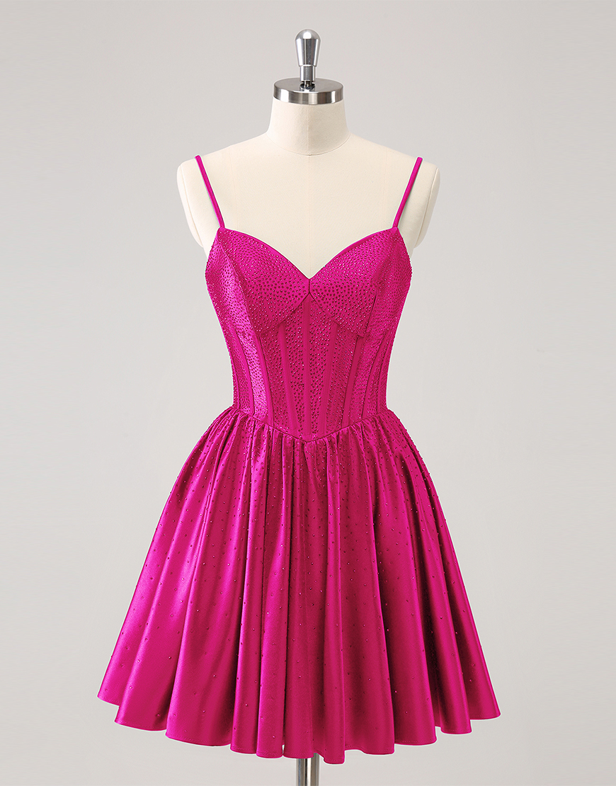 Glitter Dark Green A-Line Beaded Satin Homecoming Dress