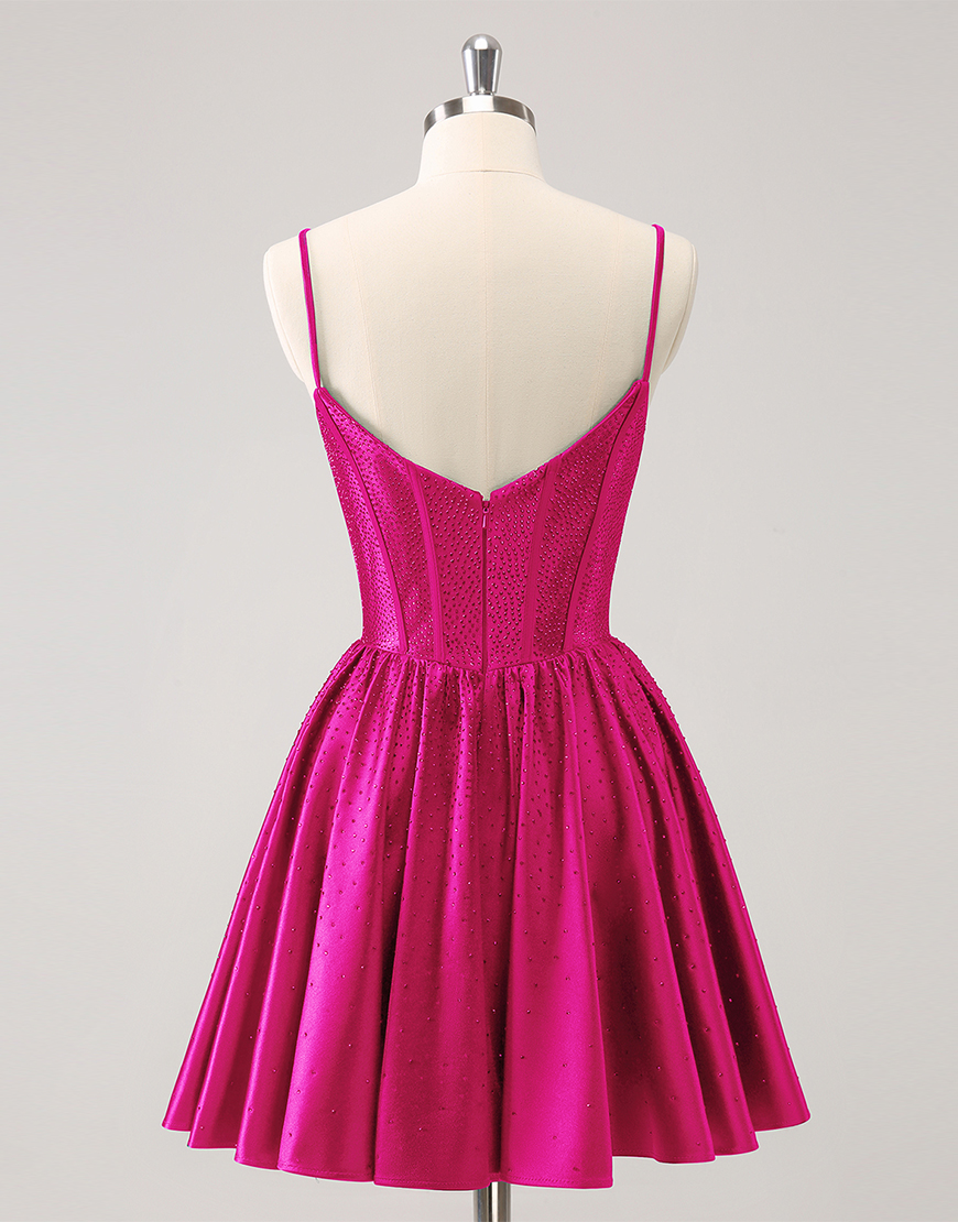 Glitter Dark Green A-Line Beaded Satin Homecoming Dress