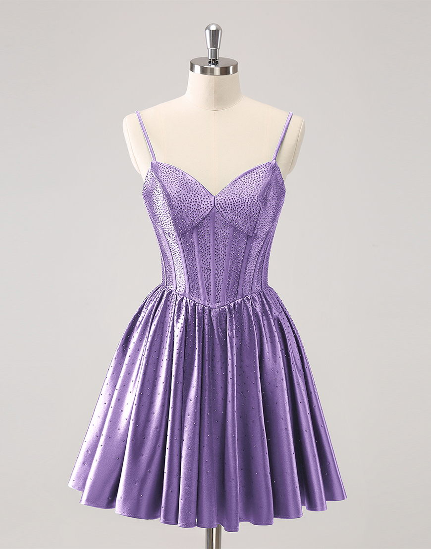 Glitter Dark Green A-Line Beaded Satin Homecoming Dress