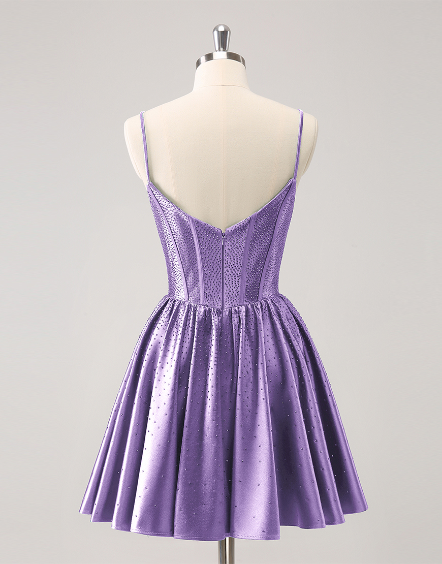 Glitter Dark Green A-Line Beaded Satin Homecoming Dress