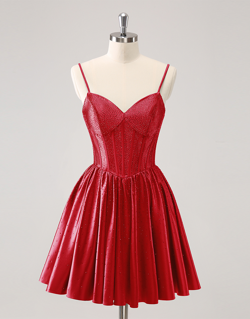 Glitter Dark Green A-Line Beaded Satin Homecoming Dress