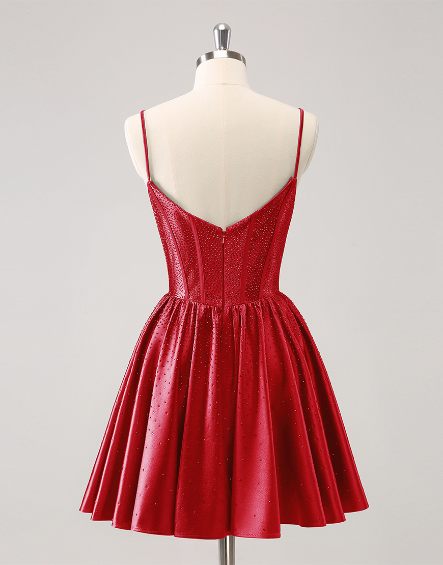 Glitter Dark Green A-Line Beaded Satin Homecoming Dress