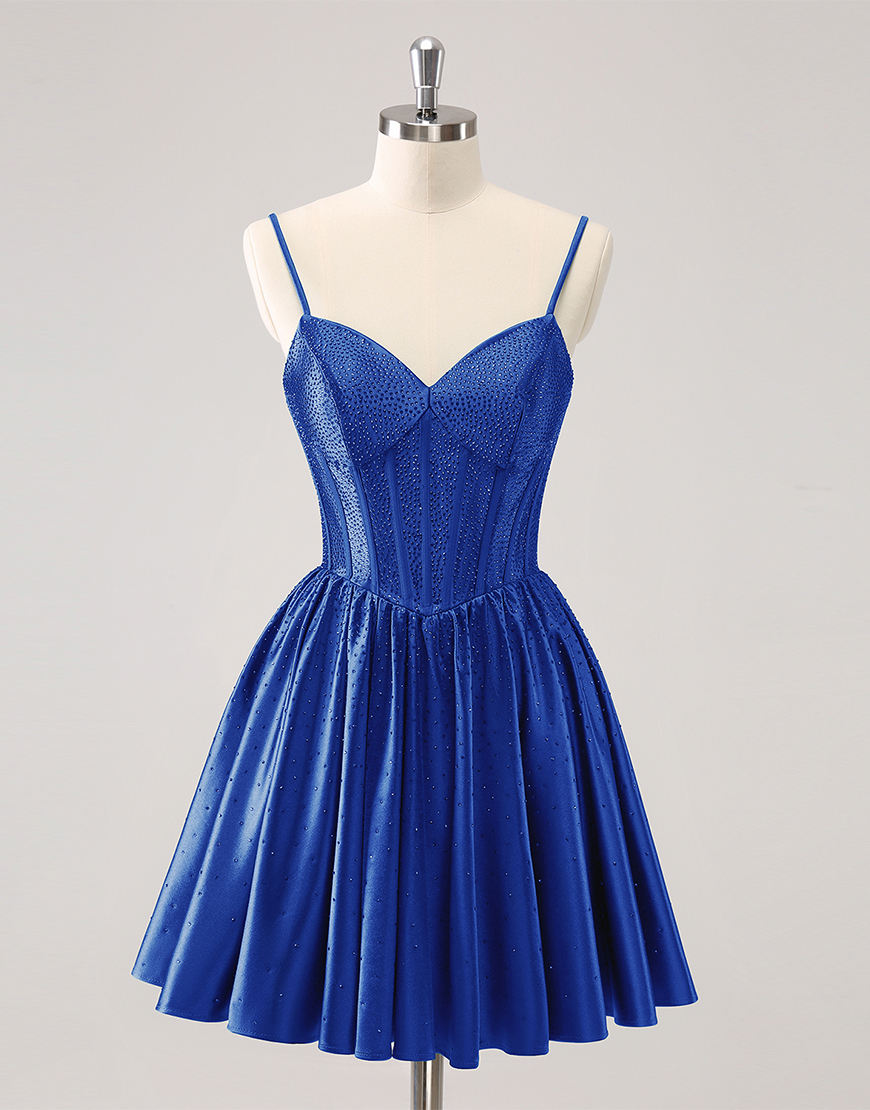 Glitter Dark Green A-Line Beaded Satin Homecoming Dress