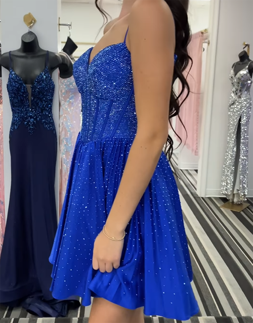 Glitter Dark Green A-Line Beaded Satin Homecoming Dress