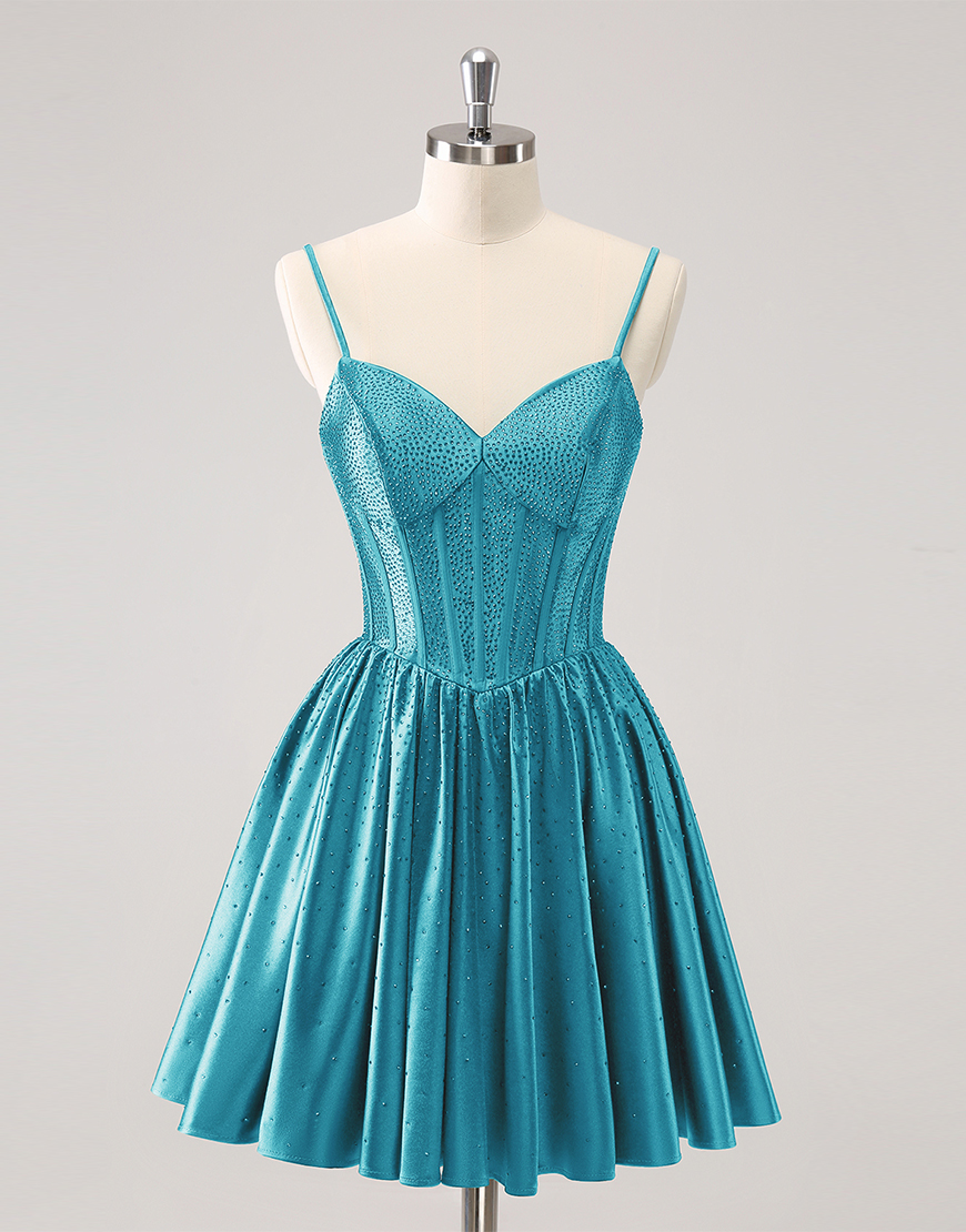 Glitter Dark Green A-Line Beaded Satin Homecoming Dress