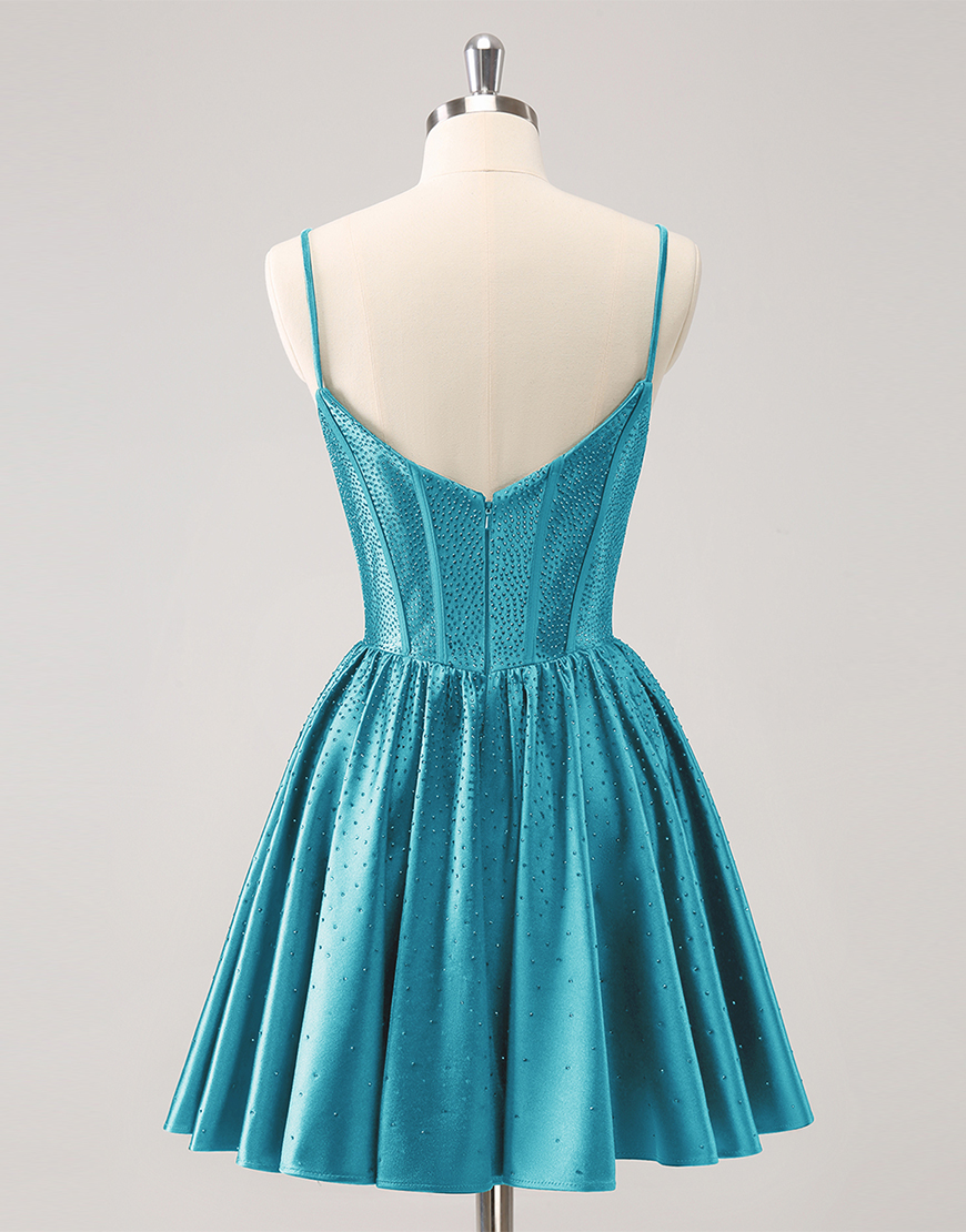 Glitter Dark Green A-Line Beaded Satin Homecoming Dress