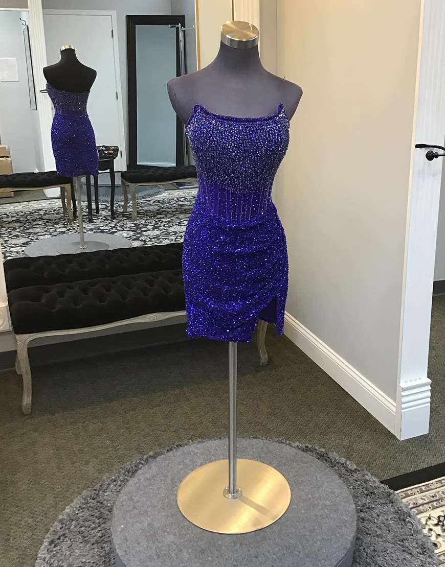 Sparkly Red Sequins Beaded Corset Strapless Tight Homecoming Dress