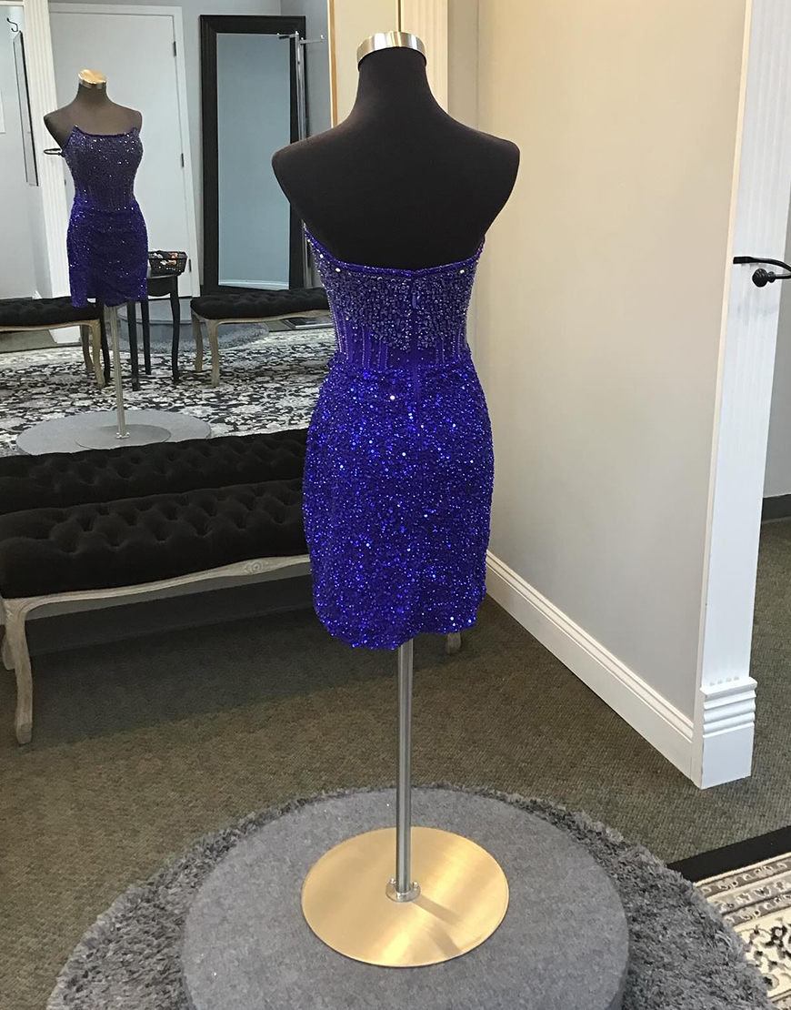 Sparkly Red Sequins Beaded Corset Strapless Tight Homecoming Dress