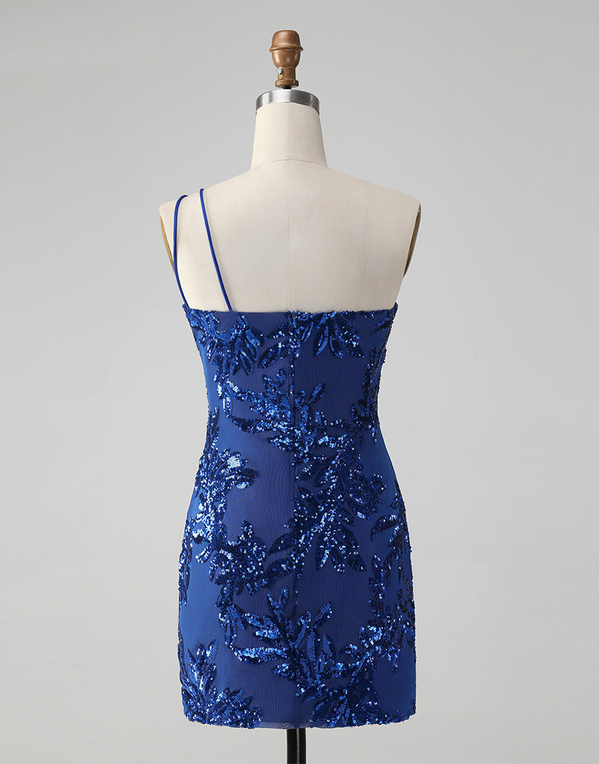 Glitter Pink Tight Sequins Floral Homecoming Dress