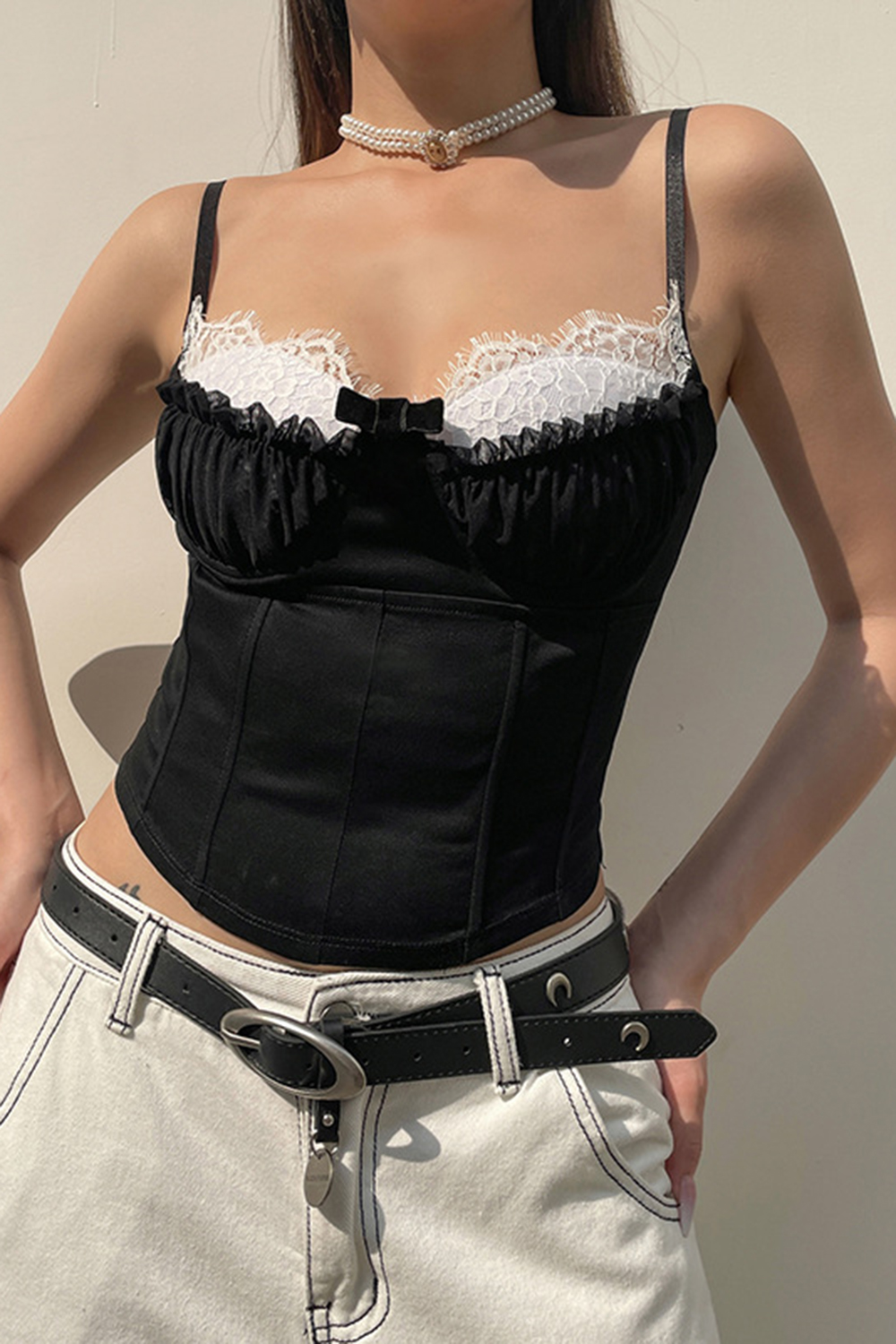 Whtte Lace Spaghetti Straps Corset Top Body Shaper