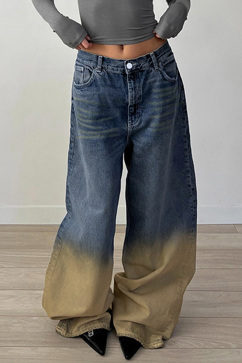 Low Waist Vintage Washed Loose-Fit Wide-Leg Jeans