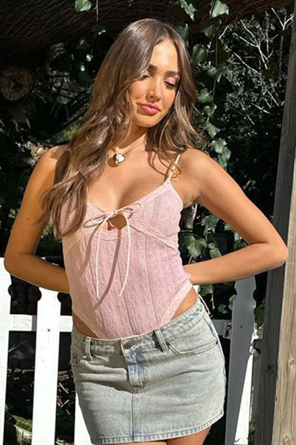 Y2k Woman Lacey Knit Cut Out Bodysuit