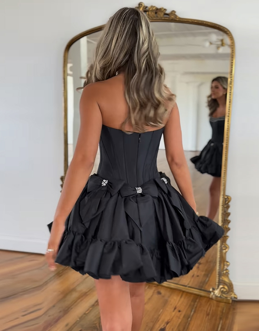 Sparkly White A-Line Beaded Ruffle Homecoming Dress with Bowknots