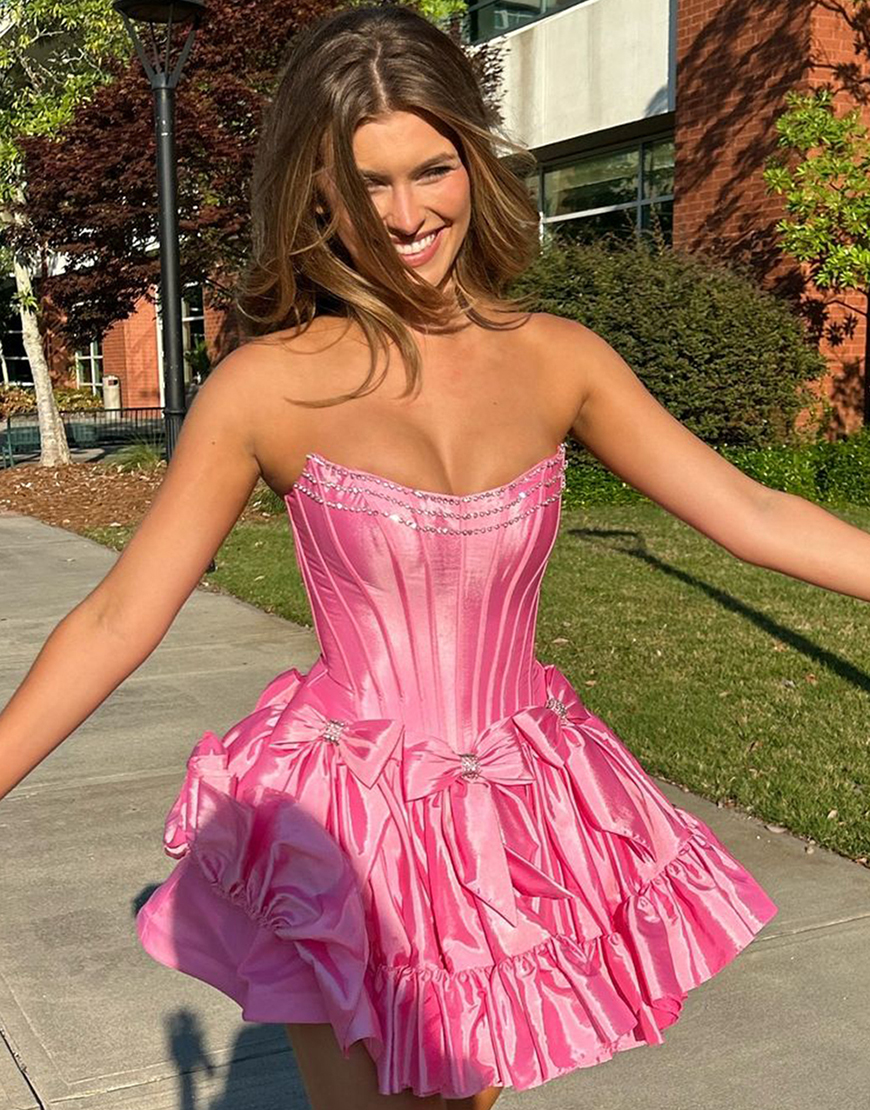 Sparkly Black A-Line Beaded Ruffle Homecoming Dress with Bowknots