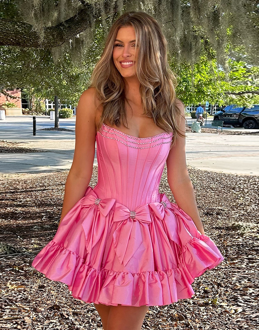 Sparkly Black A-Line Beaded Ruffle Homecoming Dress with Bowknots