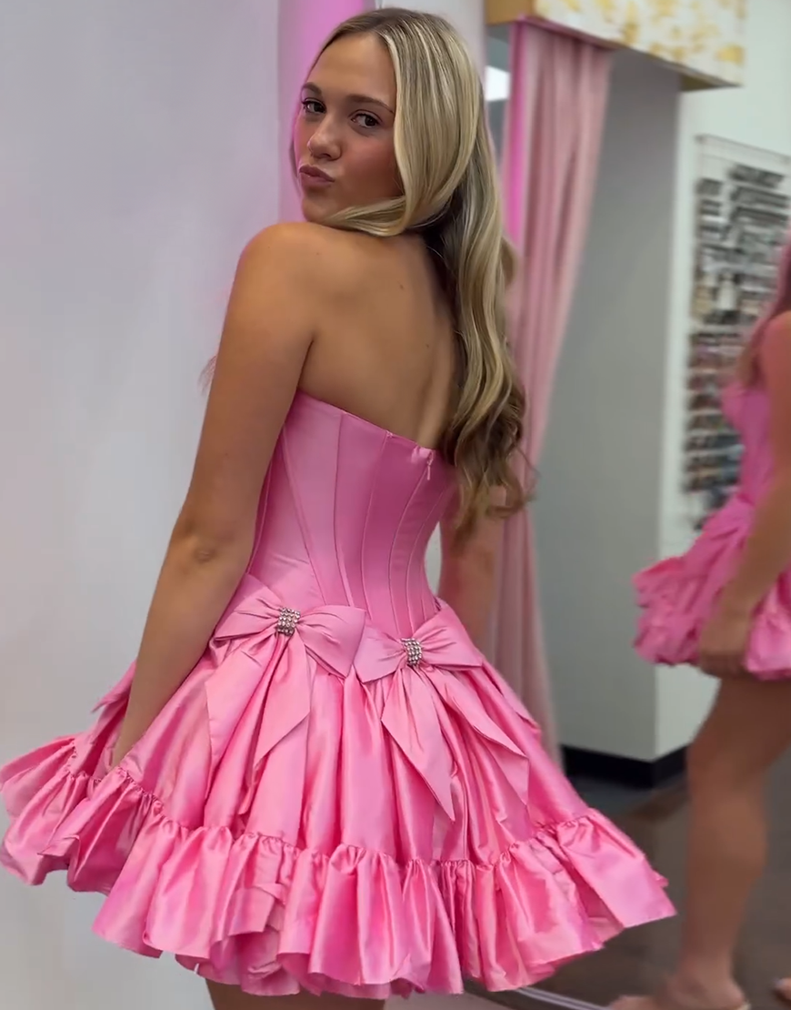 Sparkly Black A-Line Beaded Ruffle Homecoming Dress with Bowknots