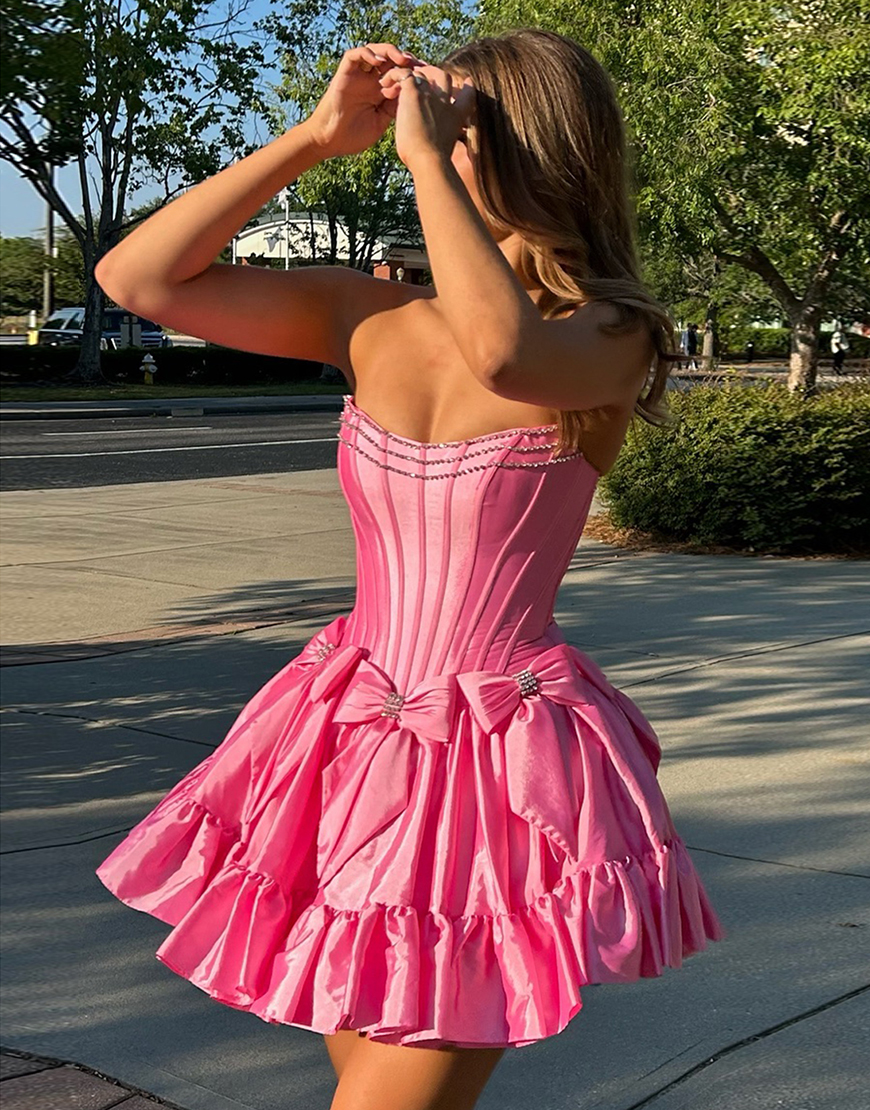 Sparkly Black A-Line Beaded Ruffle Homecoming Dress with Bowknots