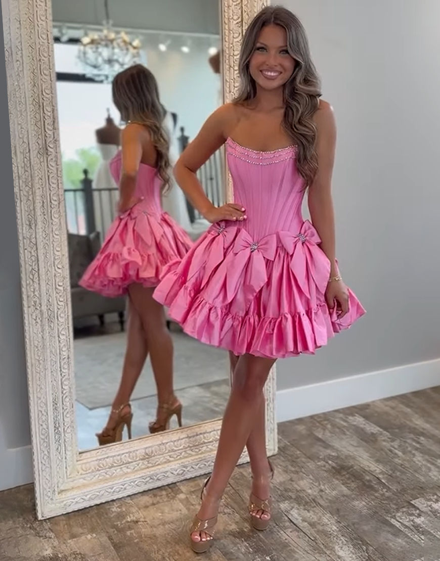 Sparkly Black A-Line Beaded Ruffle Homecoming Dress with Bowknots