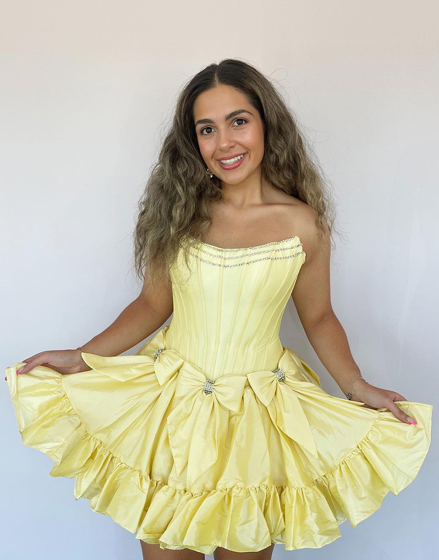 Sparkly Black A-Line Beaded Ruffle Homecoming Dress with Bowknots