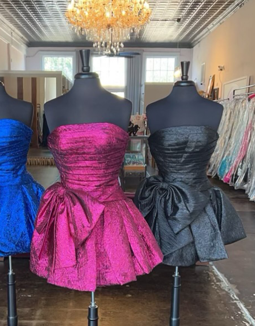 Metallic Purple Strapless A-Line Homecoming Dress with Bowknot