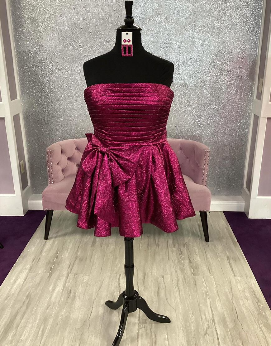 Metallic Purple Strapless A-Line Homecoming Dress with Bowknot