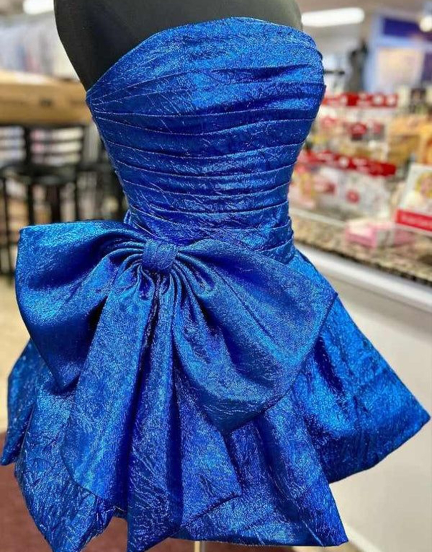 Metallic Purple Strapless A-Line Homecoming Dress with Bowknot