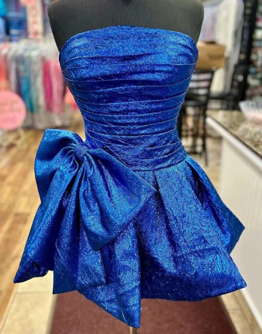 Metallic Purple Strapless A-Line Homecoming Dress with Bowknot