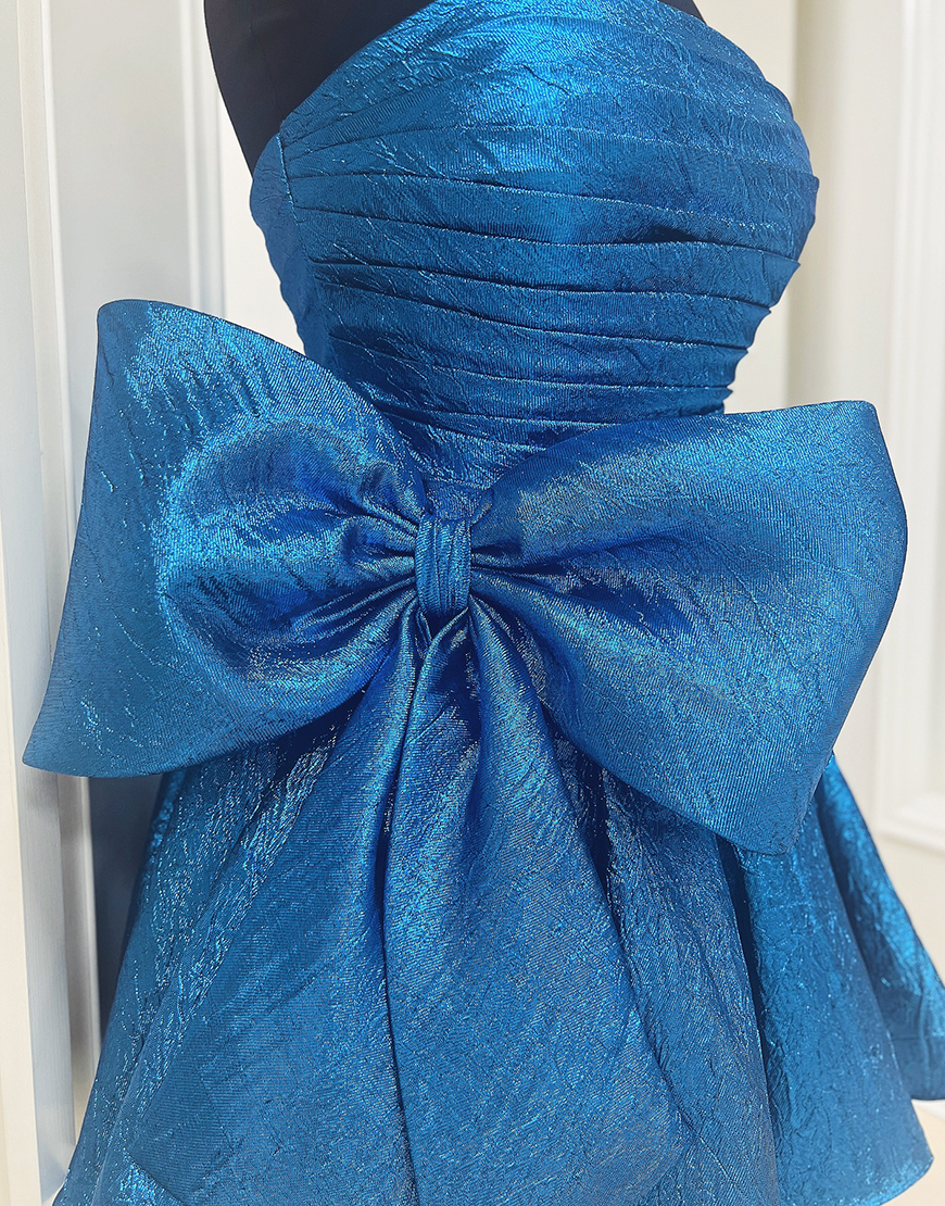 Metallic Purple Strapless A-Line Homecoming Dress with Bowknot