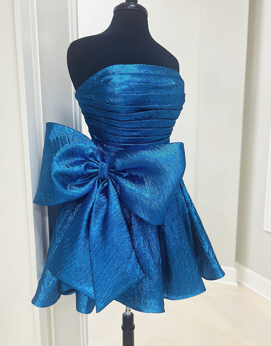 Metallic Purple Strapless A-Line Homecoming Dress with Bowknot