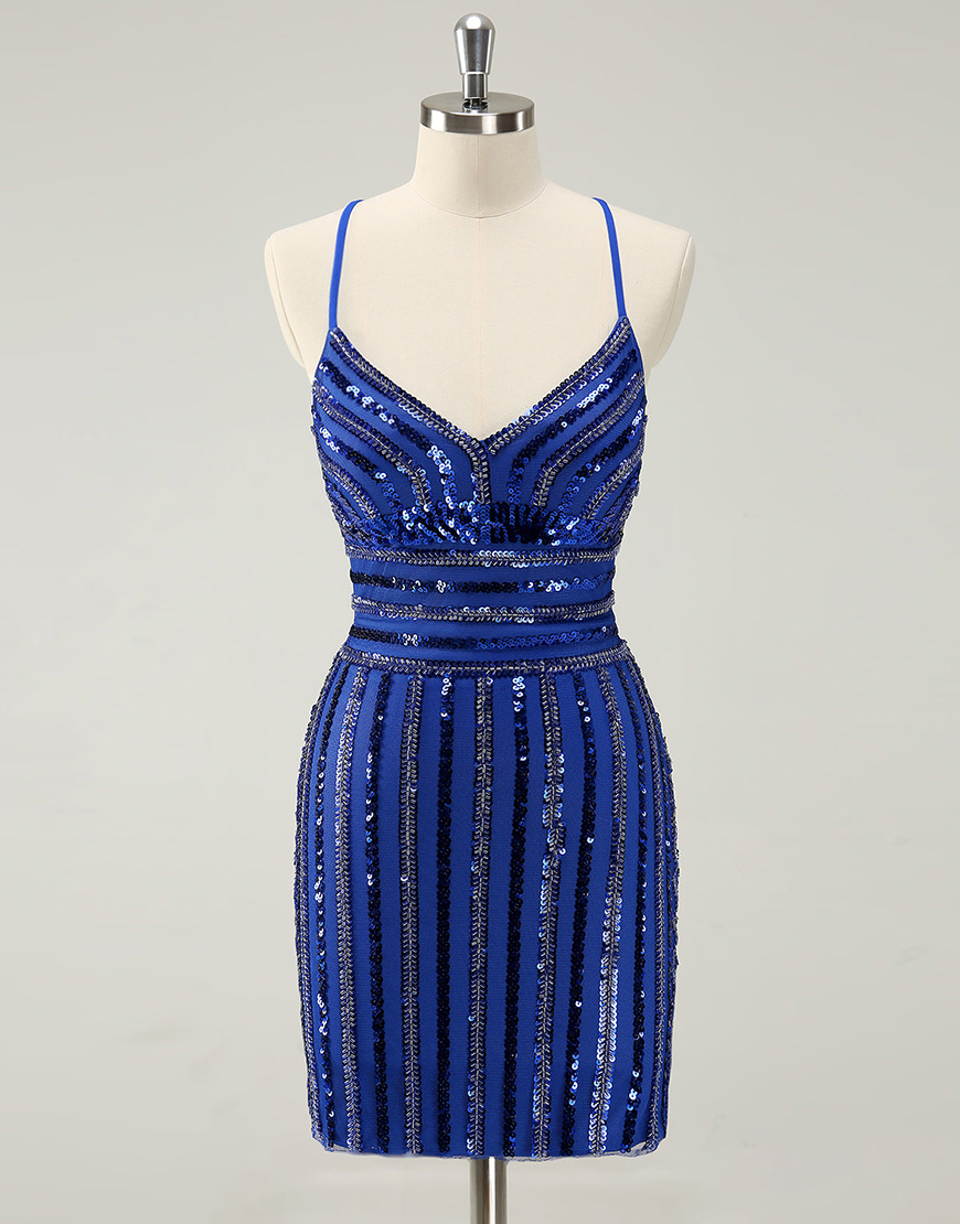 Sparkly Royal Blue Tight Sequined Homecoming Dress