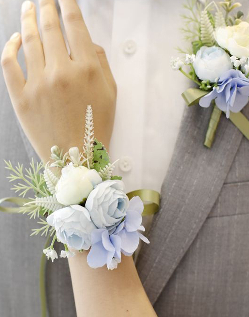 Blue Homecoming Wrist Corsage with Ribbon