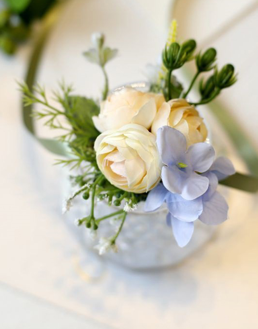 Blue Homecoming Wrist Corsage with Ribbon