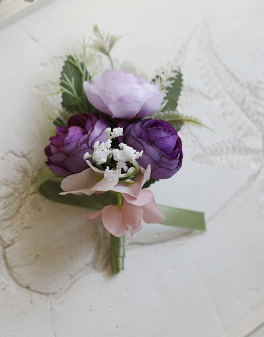 Blue Wedding Party Flowers Boutonniere with Bow