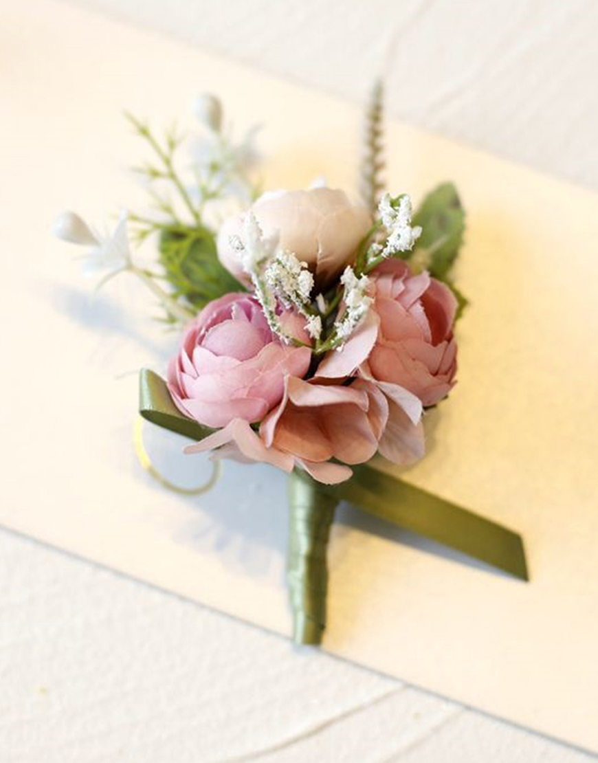 Blue Wedding Party Flowers Boutonniere with Bow