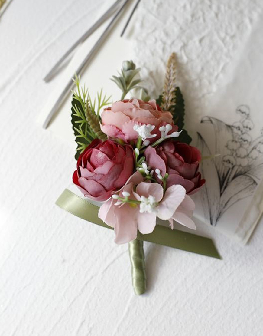 Blue Wedding Party Flowers Boutonniere with Bow