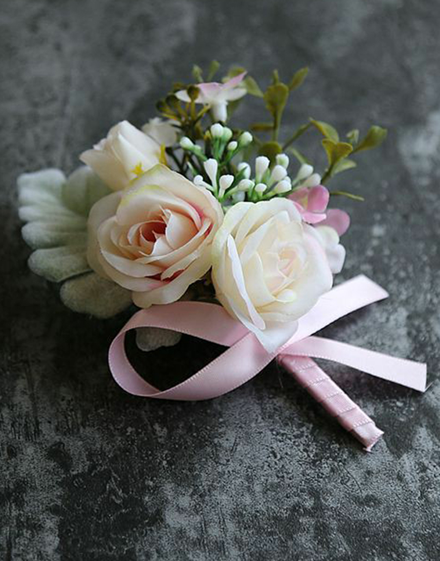 Apricot Flowers Party Boutonniere with Ribbon