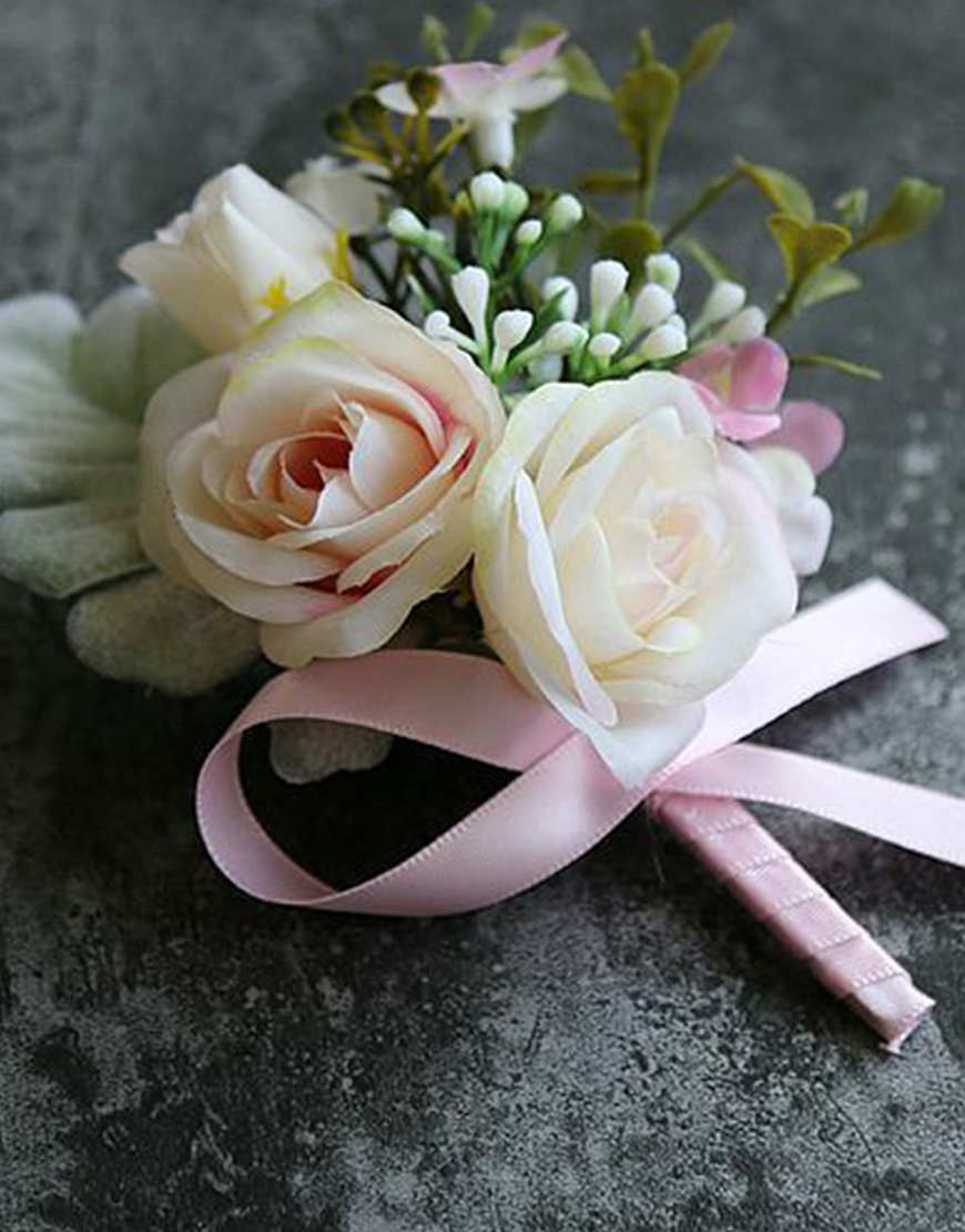 Apricot Flowers Party Boutonniere with Ribbon